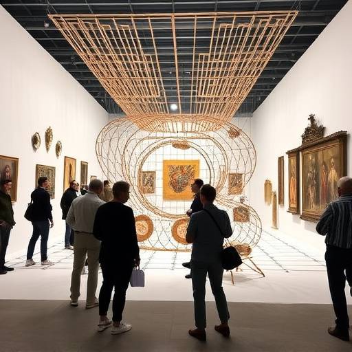 Fotografia di un'installazione artistica alla Biennale di Venezia, con persone che ammirano l'opera.