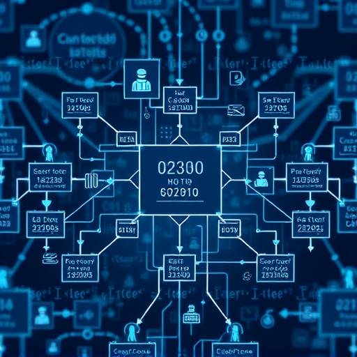 Un diagramma che illustra il funzionamento della blockchain, con blocchi interconnessi e dati crittografati.
