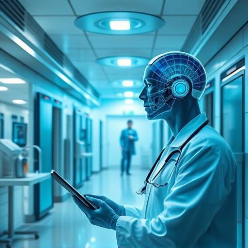 Un medico che utilizza un'interfaccia di intelligenza artificiale per diagnosticare un paziente.