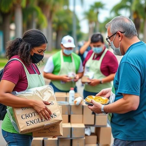 Volontari che aiutano a distribuire pasti ai senzatetto a Napoli